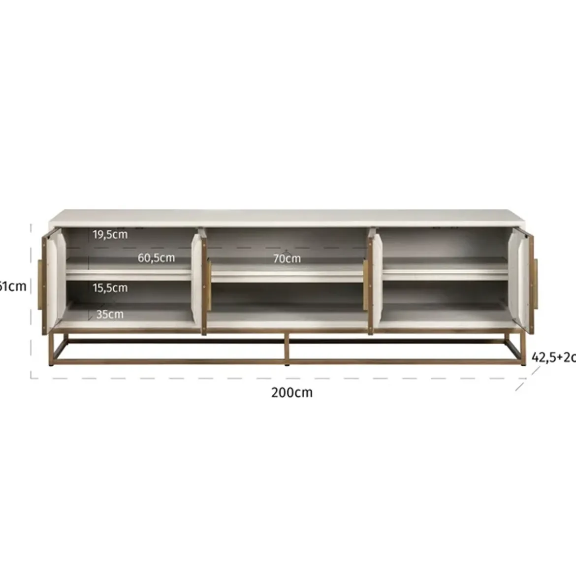 Tv-meubel wit hout met messing - Richmond Interiors Whitebone