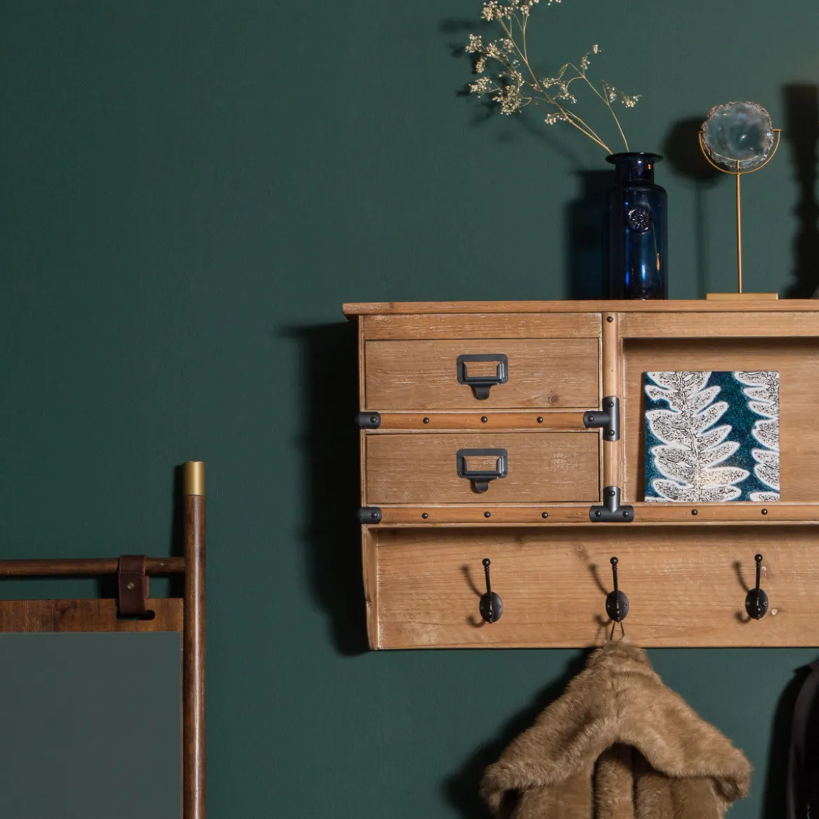 Vintage leun spiegel donker hout - Dutchbone Riva