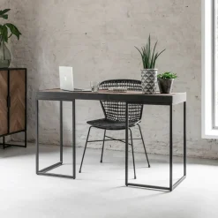 Visgraat bureau met zwart teak - DTP Home Criss Cross