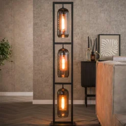 Vloerlamp 3L metaal en rookglas - Santa Tower Smoke Glass