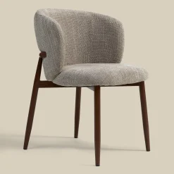 Walnoot eetkamerstoel met ronde rug beige - Bodio Maeve