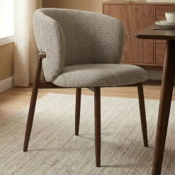 Walnoot eetkamerstoel met ronde rug beige - Bodio Maeve