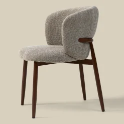 Walnoot eetkamerstoel met ronde rug beige - Bodio Maeve