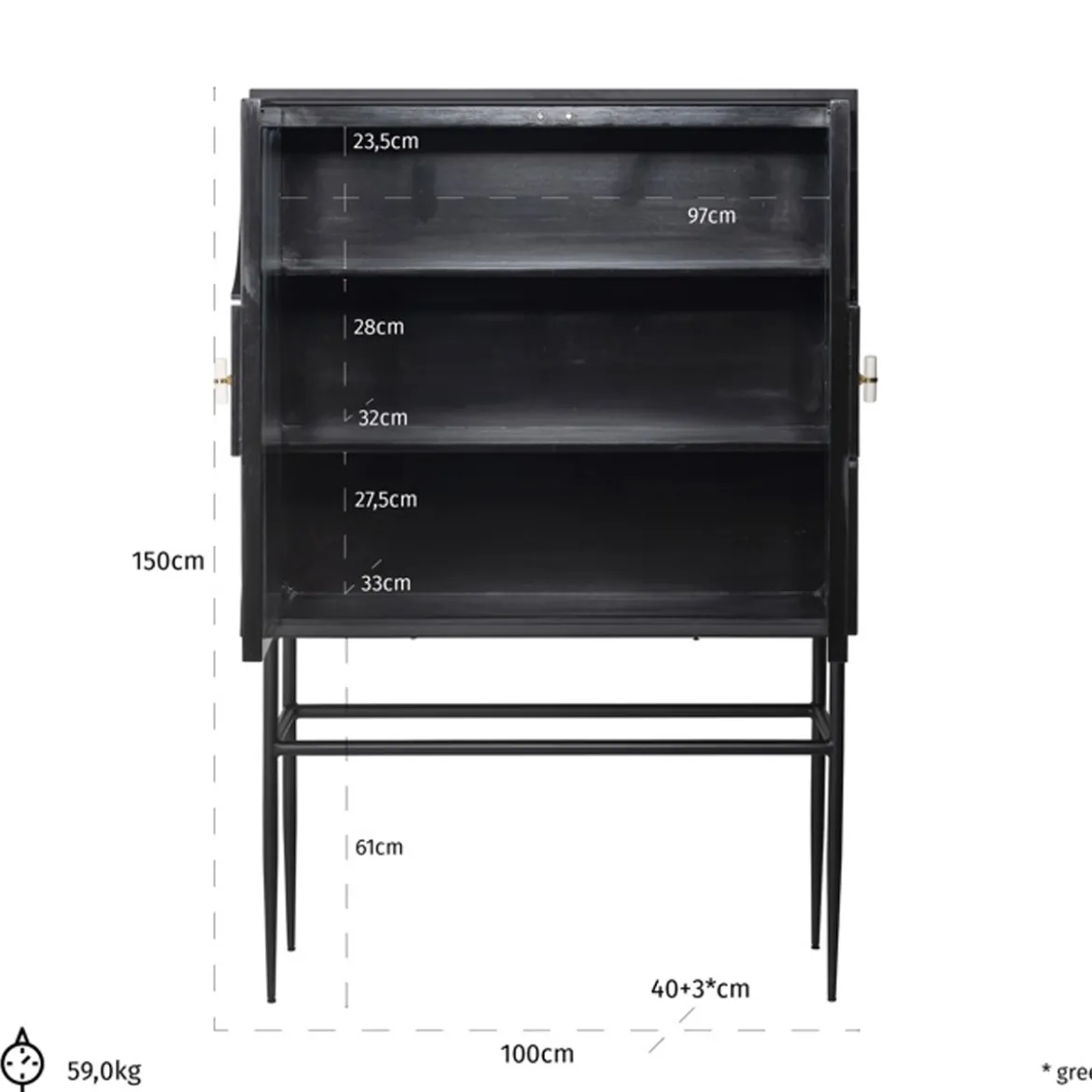 Wandkast zwart wit op hoge poten - Richmond Interiors Mendoza