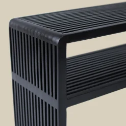 Wandtafel zwarte teak latjes - Bodio Teak Slats