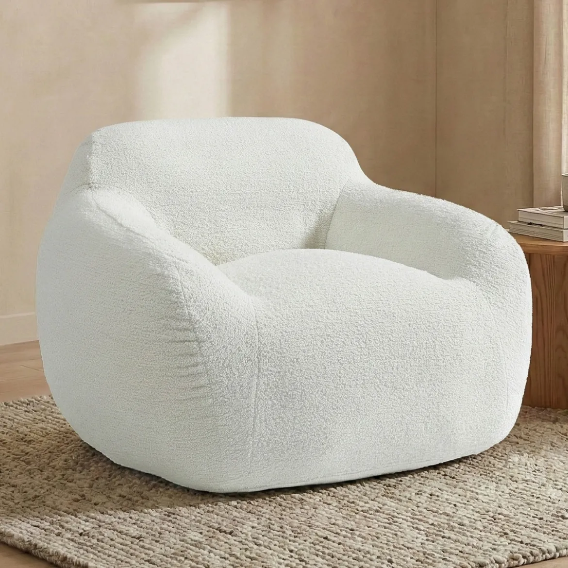 Zachte fauteuil creme stof - Bodio Fluff