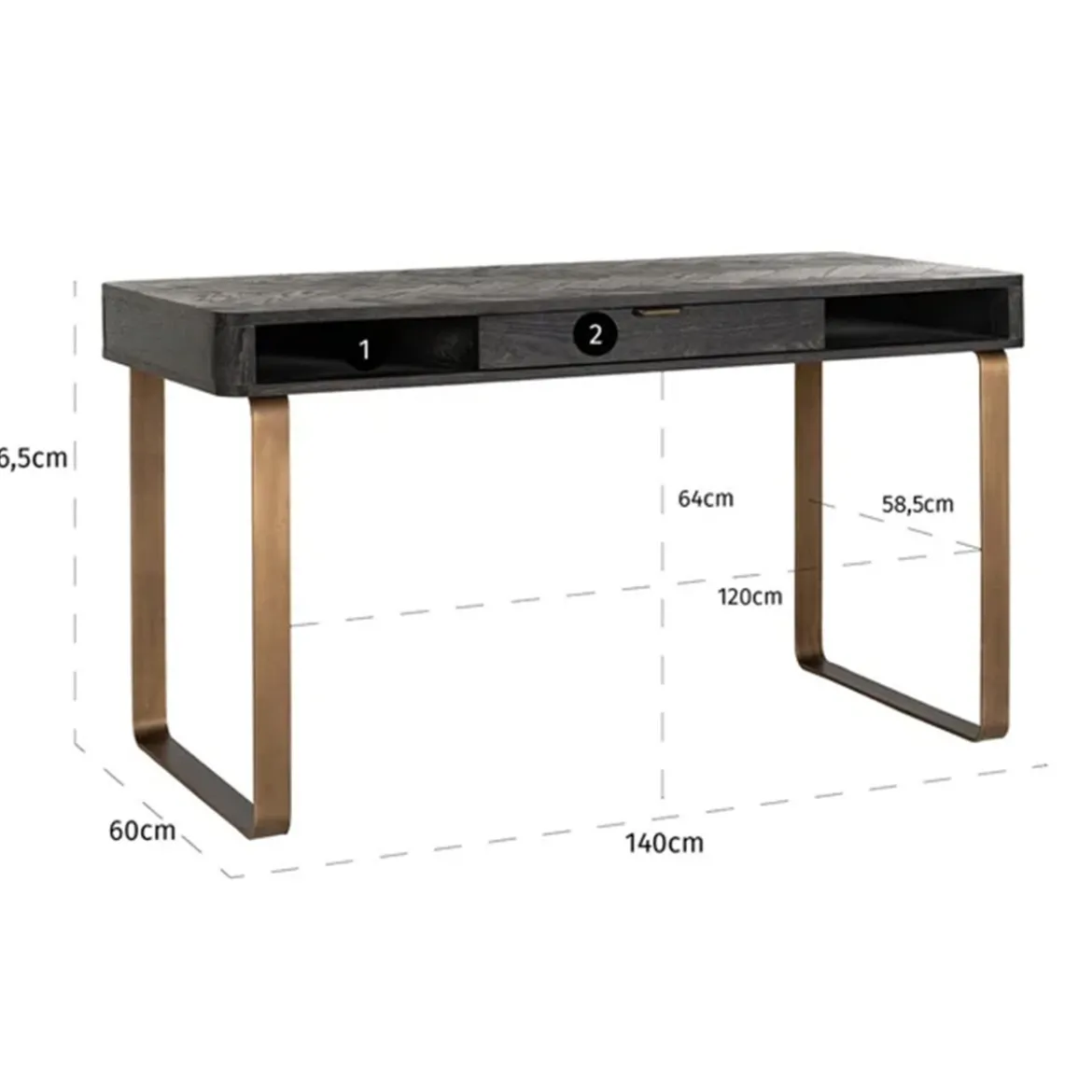 Zwart bureau met visgraat - Richmond Interiors Blackbone Brass