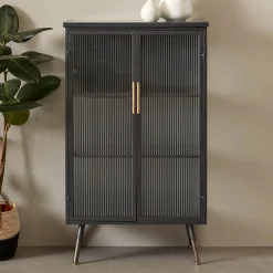 Zwarte wandkast met geribbeld glas - Kare Design Gomera
