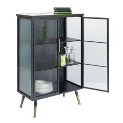 Zwarte wandkast met geribbeld glas - Kare Design Gomera