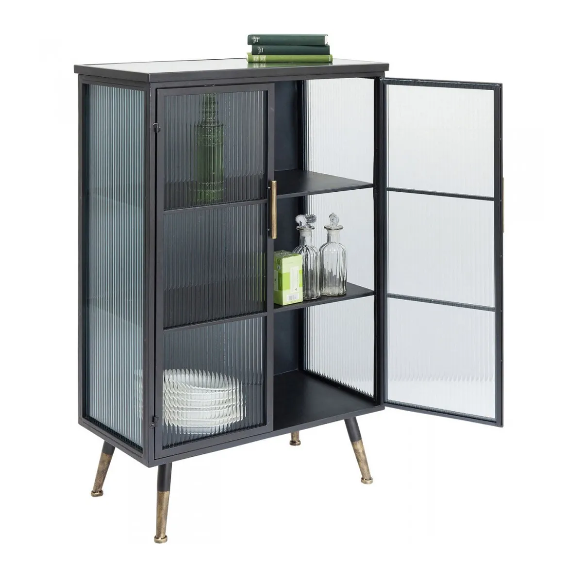 Zwarte wandkast met geribbeld glas - Kare Design Gomera