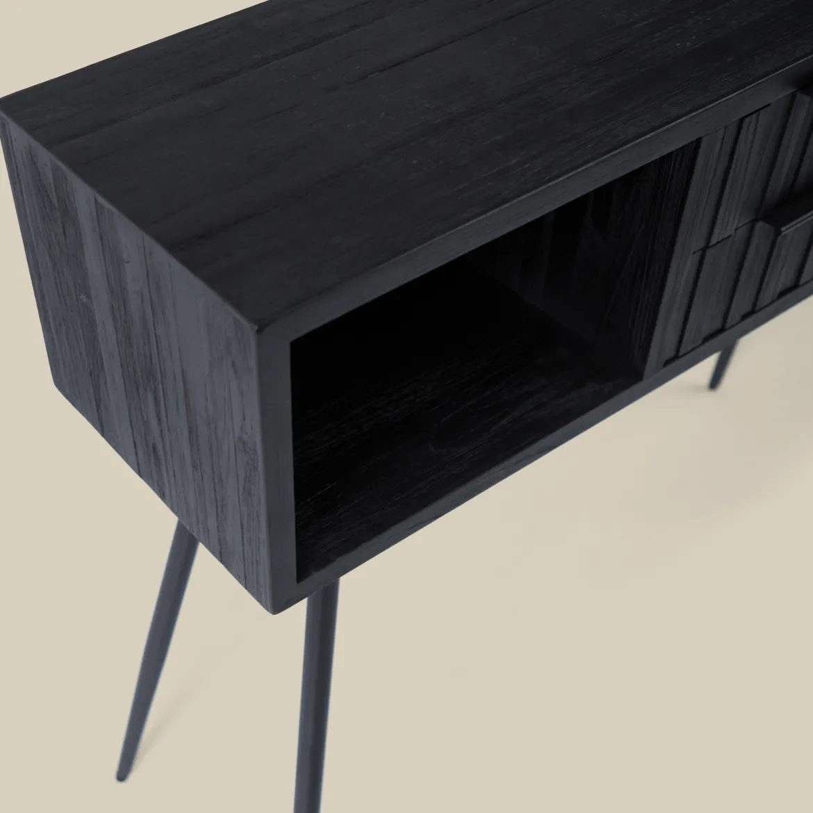 Zwarte wandtafel teak latjes - Bodio Teak Slats