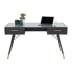 Zwart metalen bureau ribbelglas - Kare Design Gomera