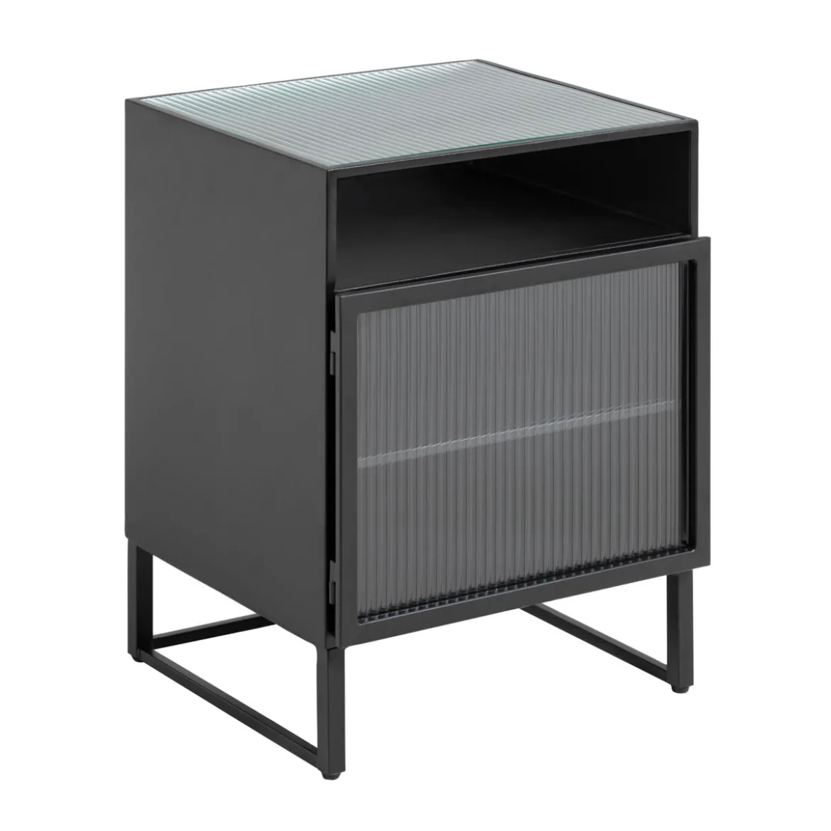 Zwart nachtkastje ribbelglas - Kave Home Trixie