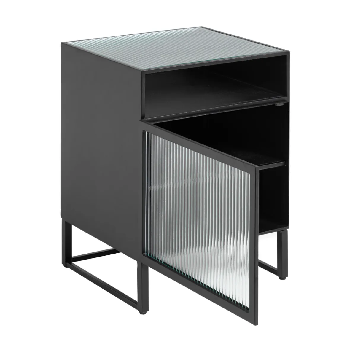 Zwart nachtkastje ribbelglas - Kave Home Trixie