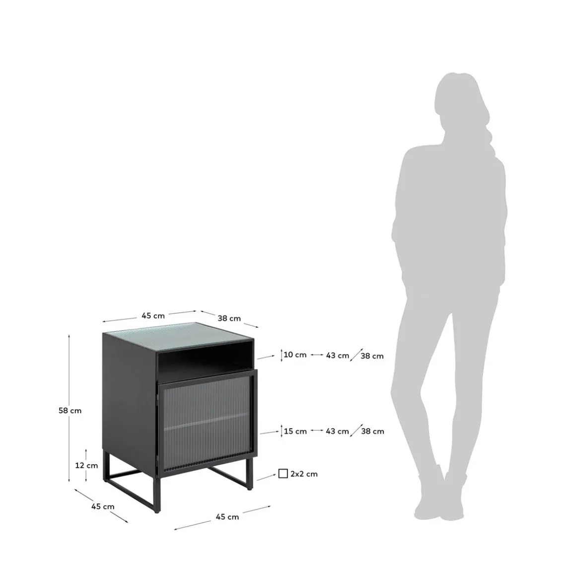 Zwart nachtkastje ribbelglas - Kave Home Trixie