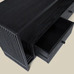 Zwart tv-meubel teak latjes - Bodio Teak Slats
