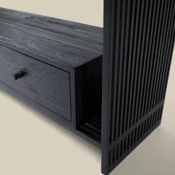 Zwart tv-meubel teak latjes - Bodio Teak Slats