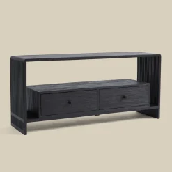 Zwart tv-meubel teak latjes - Bodio Teak Slats