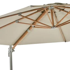 Zwevende parasol beige en houtprint 350 cm - Brafab Luzzi