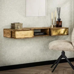 Zwevende sidetable mangohout en goud - Giani Brass