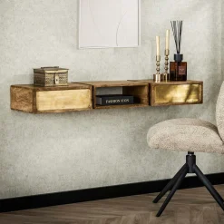 Zwevende sidetable mangohout en goud - Giani Brass