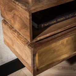 Zwevend nachtkastje hout en goud - Giani Brass