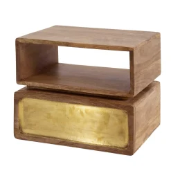 Zwevend nachtkastje hout en goud - Giani Brass