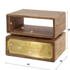 Zwevend nachtkastje hout en goud - Giani Brass