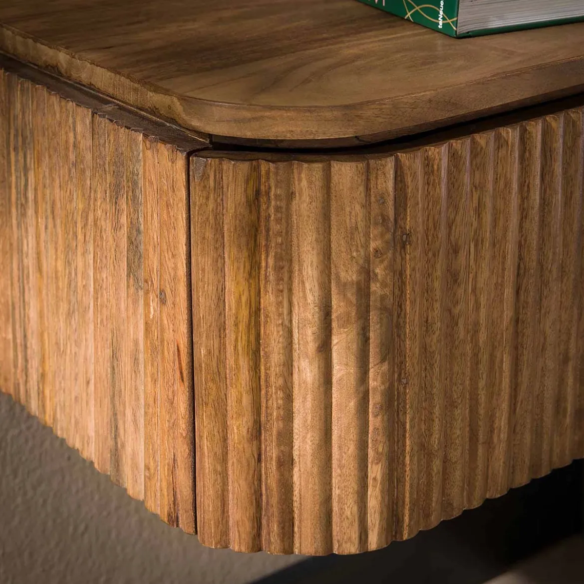 Zwevend nachtkastje hout ribbels - Giani Wave