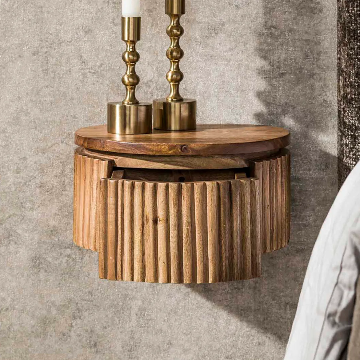 Zwevend nachtkastje rond hout - Giani Wave Rond XS
