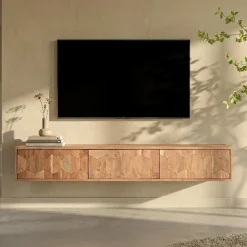 Zwevend tv-meubel donker hout motief - Bodio Jabari